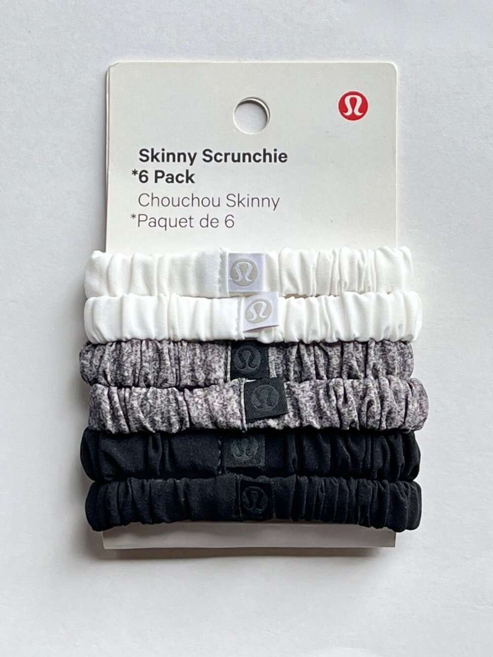 NWT! Lululemon Skinny Scrunchies 6 Pack Hair Ties White / Heathered Lux / Black